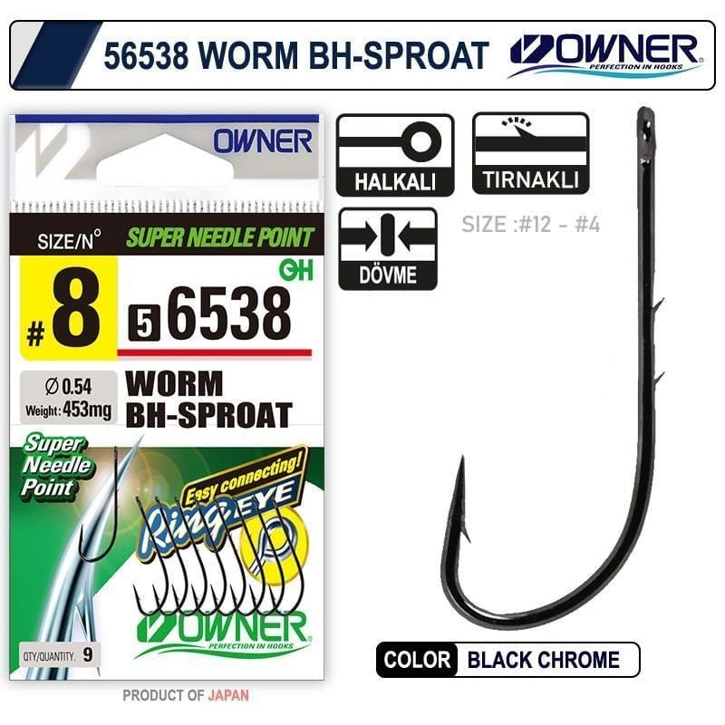 Owner 56538 Worm Bh-Sproat No:6 Black Chrome İğne 9 Adet
