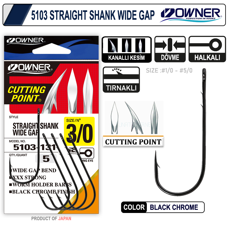 Owner 5103 Straight Shank Wide Gap Uzun Pala Lüfer İğnesi
