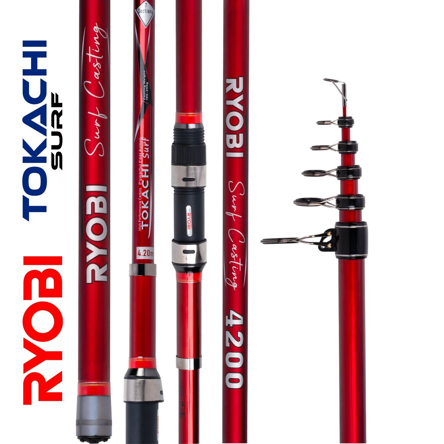 Ryobi Tokachi 420 cm 100-250g Atarlı Karbon Surf Kamış(Kısa Kapanır)