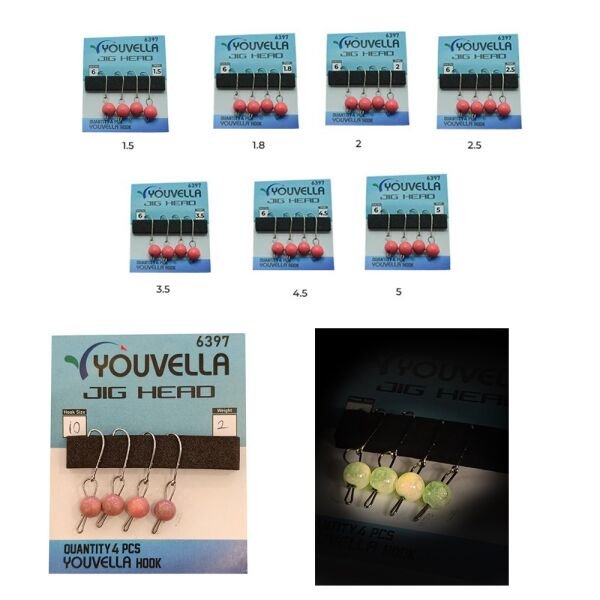 Youvella 6397 Mafsallı LRF Jig Head Pink Glow Head 4'lü Paket 3 gr