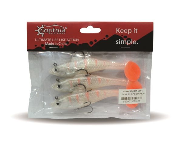 Captain 3568 Cracker Soft 12cm Levrek Turna Silikonu 3'lü Set Suni Balık 6
