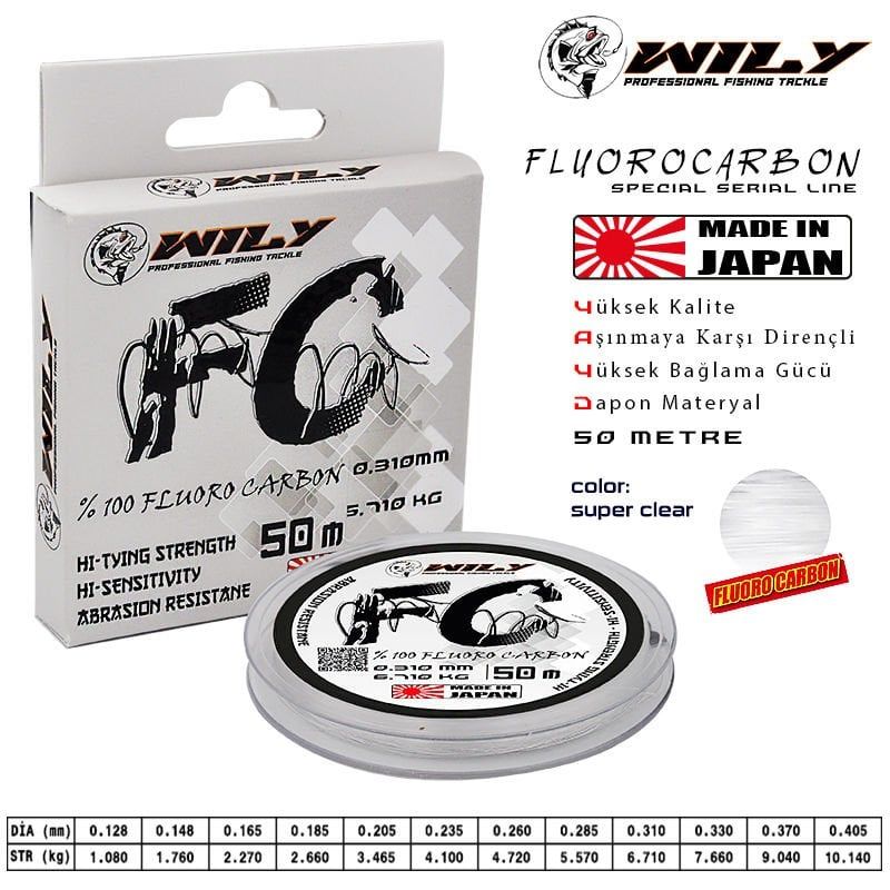 Wily FC Fluoro Carbon Misina 50 mt 0.405 mm 10.14kg Çeker