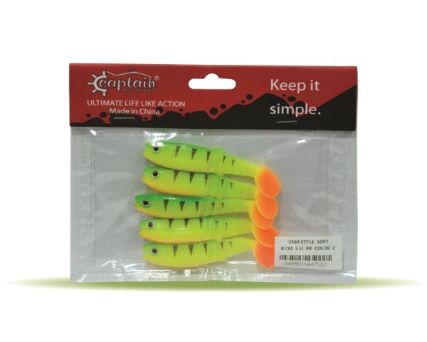 Captain 3569 Style Soft 8cm Levrek Silikonu 5'li Paket Suni Yem 2