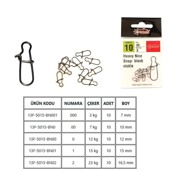 Captain 5015 Sahte Balık Klipsi Snap İnox 10'lu Paket Black Nikel 000