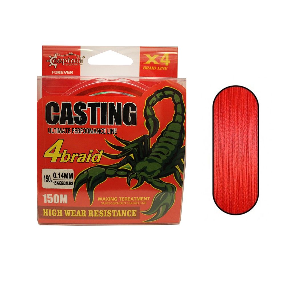 Captain Casting PE 4 Kat Spin İp Misina 150mt Kırmızı 0.23 mm