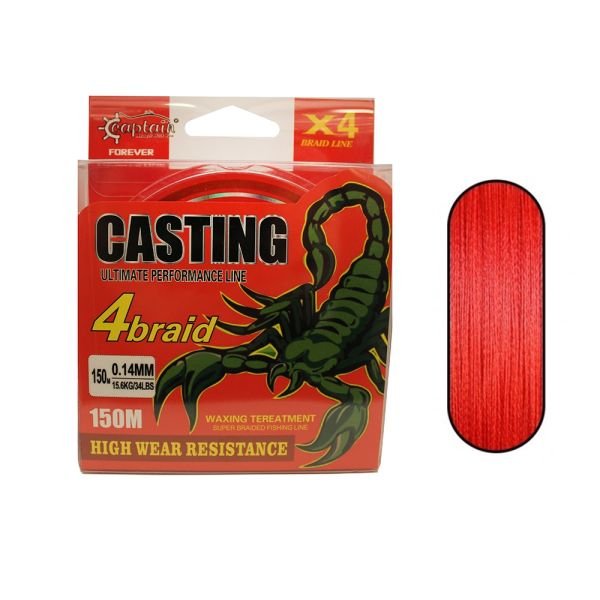 Captain Casting PE 4 Kat Spin İp Misina 150mt Kırmızı 0.06 mm