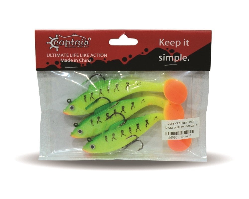 Captain 3568 Cracker Soft 12cm Levrek Turna Silikonu 3'lü Set Suni Balık