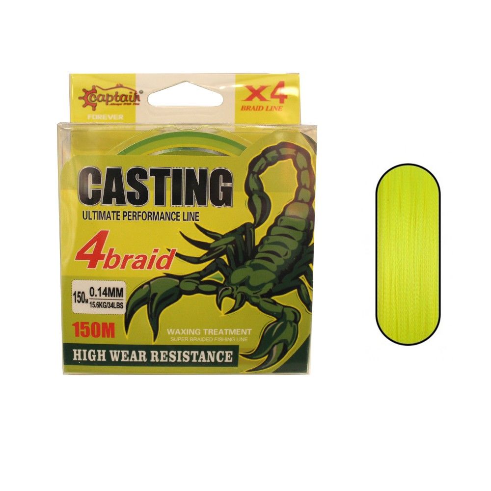 Captain Casting PE 4 Kat Spin İp Misina 150mt Sarı 0.06 mm