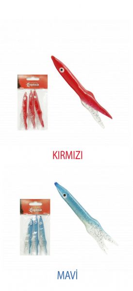 Captain 3580 Octopus Glitter 8cm Sübye 3'lü Paket Suni Yem Kırmızı