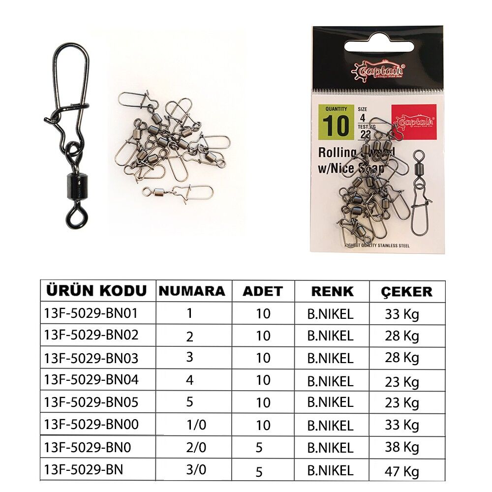 Captain 5029 Kilitli Klips Fast 10'lu Paket Black Nikel 3/0