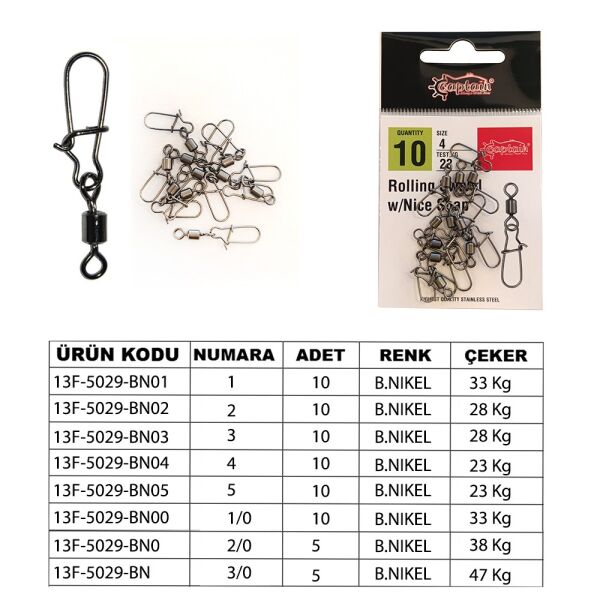 Captain 5029 Kilitli Klips Fast 10'lu Paket Black Nikel 3/0