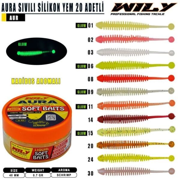 Wily Aura Renk:02 4cm Karides Aromalı Sıvılı Silikon Yem 20 Adet