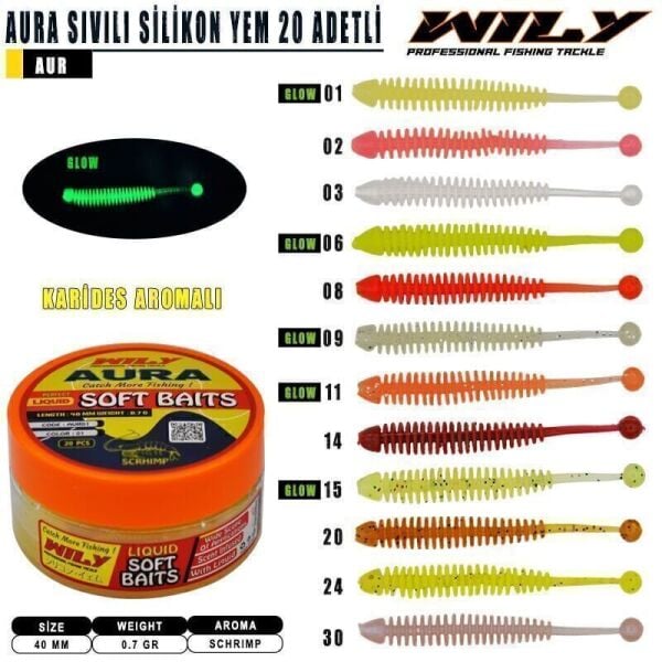 Wily Aura Renk:30 4cm Karides Aromalı Sıvılı Silikon Yem 20 Adet