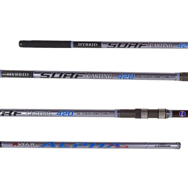 Ryuji Alpha 420 cm 100-250g Atarlı Karbon 3 Parça Surf Olta Kamışı Fuji Halka Hybrid Uç