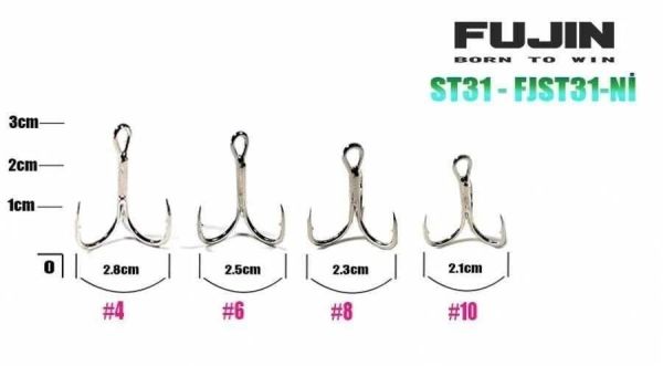 Fujin ST31 No:8 Üçlü Maket Balık Kancası Nickel