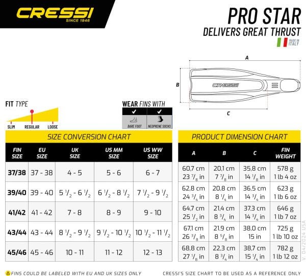 Cressi Pro Star Black 39-40 Dalış Paleti
