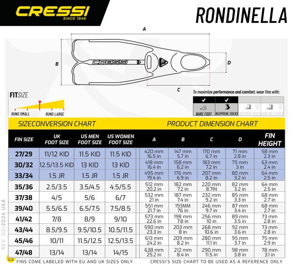 Cressi Rondinella Yellow 45-46 Dalış Paleti