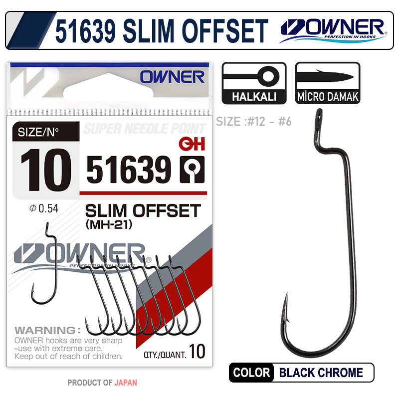 Owner 51639 Slim Offset No:6 Black Chrome İğne 8 Adet