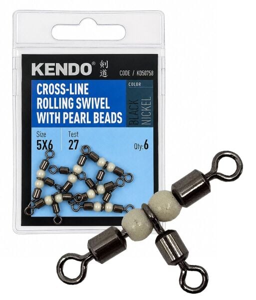 Kendo Cross-line Rolling Swivel With Pearl Beads 6 Adet 1X2