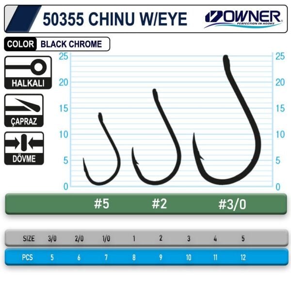 Owner 50355 Chinu W/ Eye Gun No:1-0 Black İğne 8 Adet