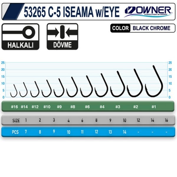 Owner 53265 C-5 Carp Iseama w/Eye No:4 Sazan İğnesi 10 Adet