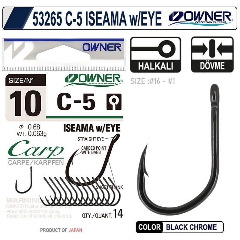 Owner 53265 C-5 Carp Iseama w/Eye No:6 Sazan İğnesi 11 Adet