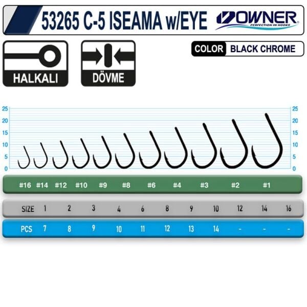 Owner 53265 C-5 Carp Iseama w/Eye No:6 Sazan İğnesi 11 Adet