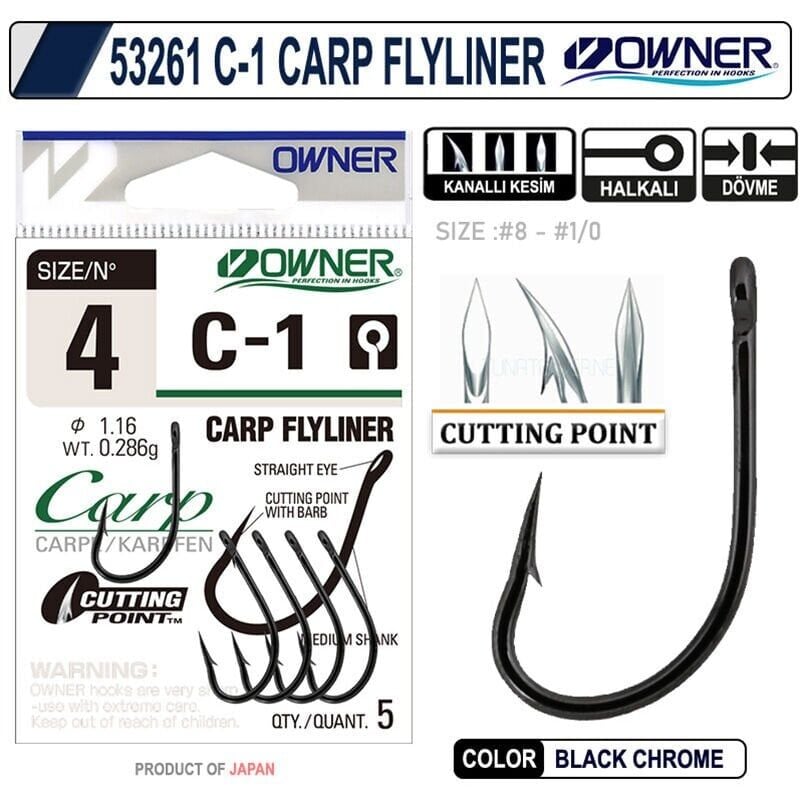 Owner 53261 C-1 Carp Flyliner No:1 Sazan İğnesi 4 Adet