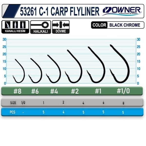 Owner 53261 C-1 Carp Flyliner No:1 Sazan İğnesi 4 Adet