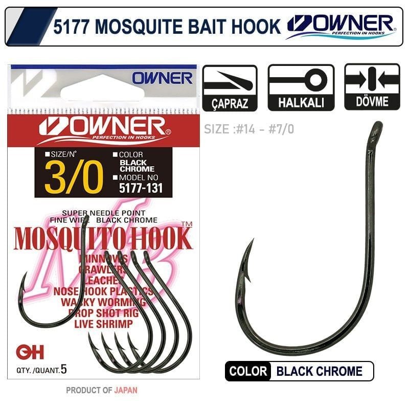 Owner 5177 Mosquito Hook No:4-0 Black Chrome Sinek İğne 4 Adet
