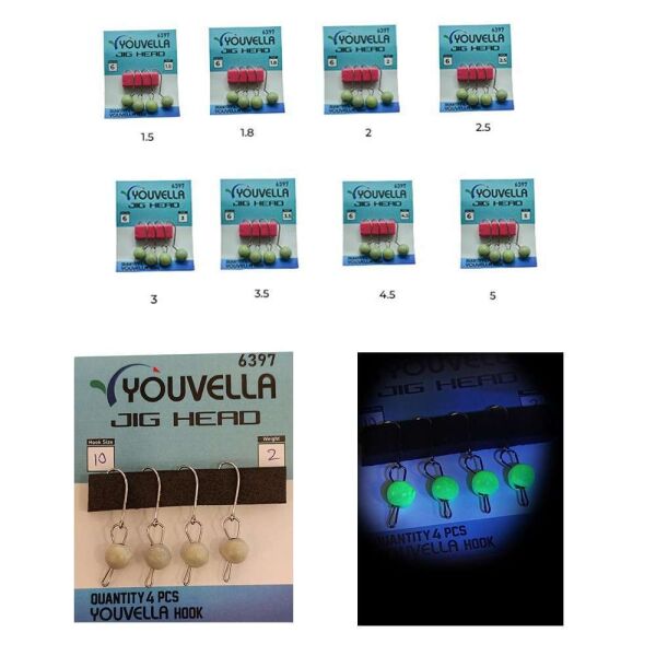 Youvella 6397 Mafsallı LRF Jig Head Glow Head 4lü Paket