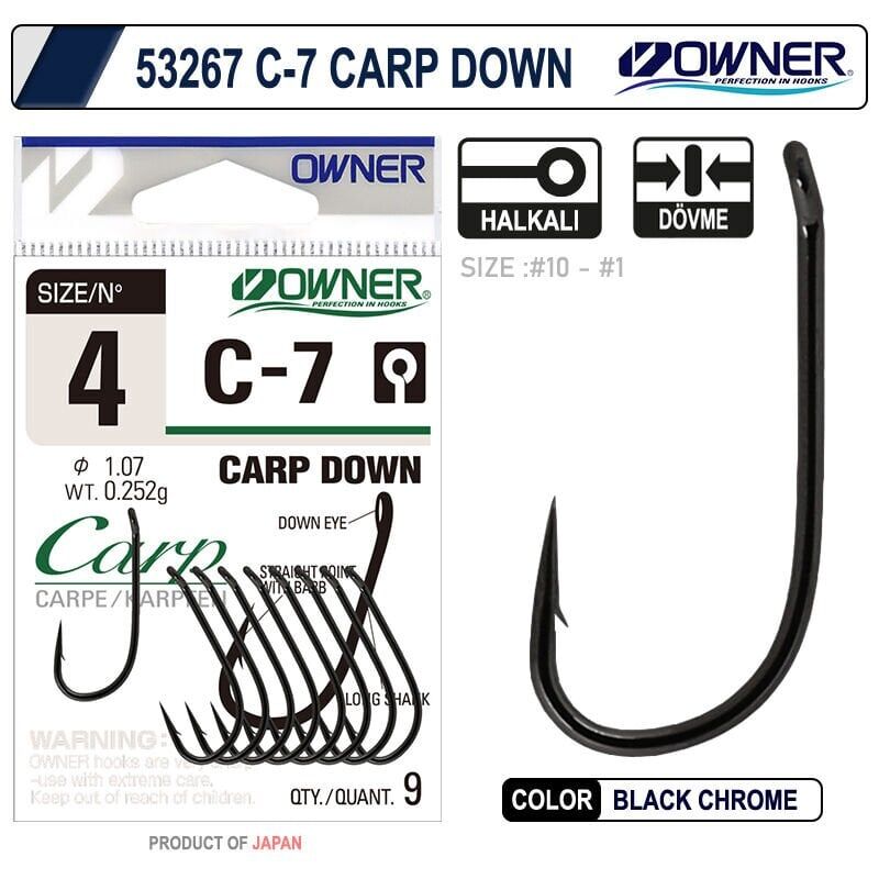 Owner 53267 C-7 Carp Down No:2 Black Chrome Sazan İğnesi 9 Adet