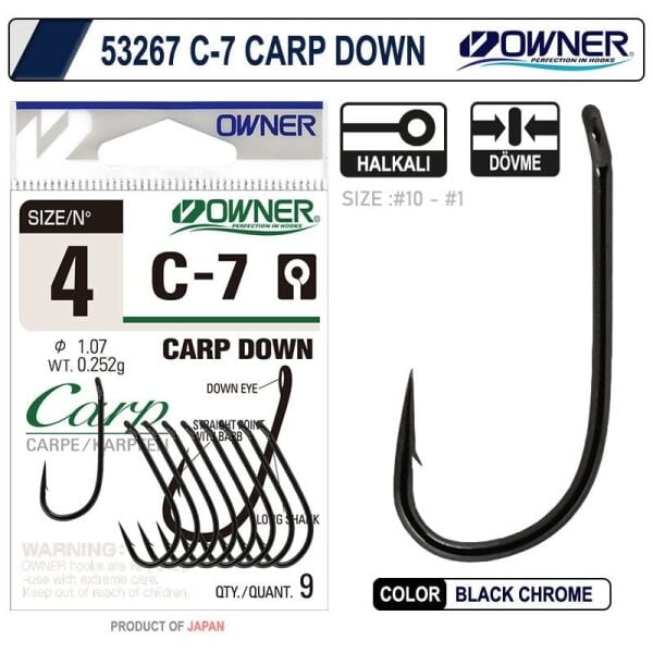 Owner 53267 C-7 Carp Down No:2 Black Chrome Sazan İğnesi 9 Adet