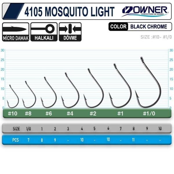 Owner 4105 Musquito Light No:1 Black Chrome İğne 8 Adet