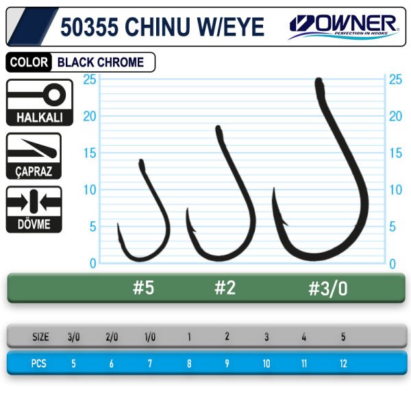Owner 50355 Chinu W/ Eye Gun No:1-0 Black İğne 7 Adet