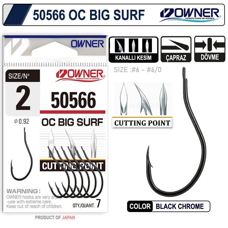 Owner 50566 Cut Big Surf Gun No:1-0 Black İğne 5 Adet