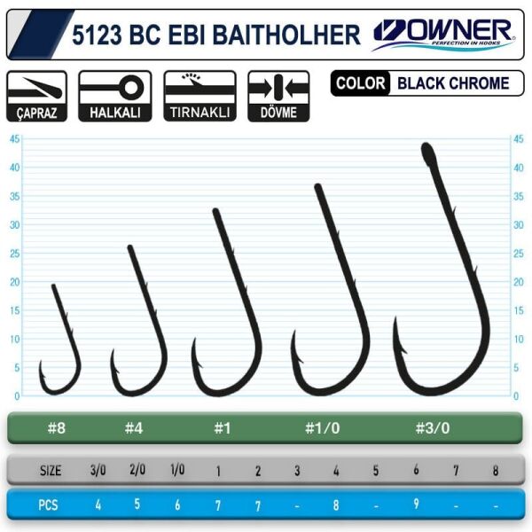 Owner 5123 Ebi Baitholder No:3-0 Black Chrome İğne 4 Adet