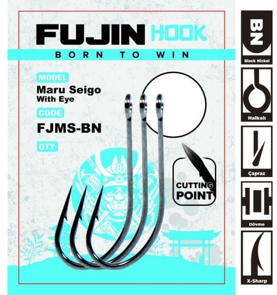 Fujin Maru Seigo With Eye No:1-0 Çapraz Delikli Olta İğnesi 10 Adet