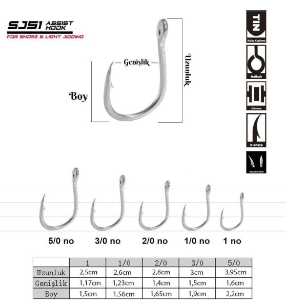 Fujin SJ51 TIN No:1-0 Delikli Assist İğnesi 5 Adet