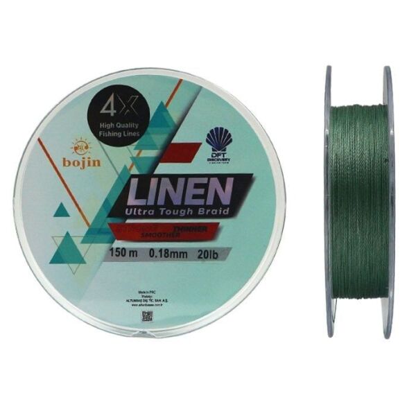 DFT Bojin Linen 0.18 mm 150m Yeşil 4 Örgü İp Olta Misinası 20lbs Çeker