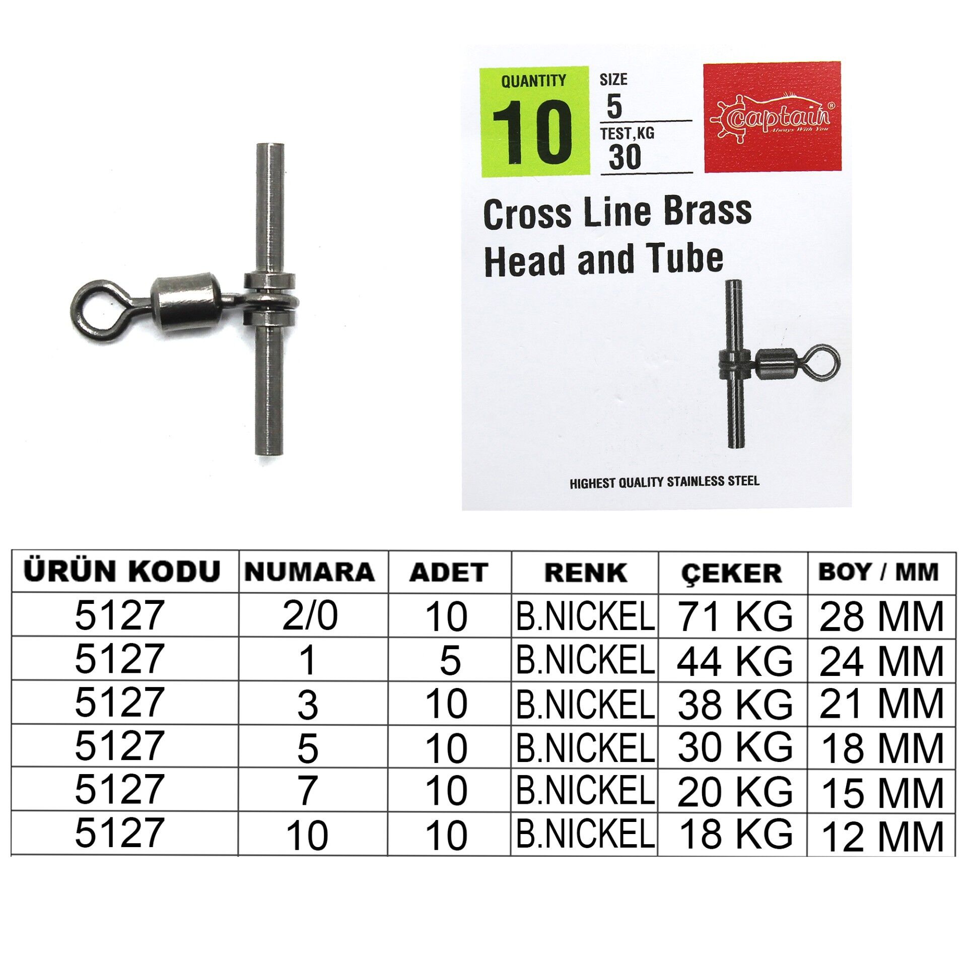 Captain 5127 Tube T Fırdöndü 5'li Paket Black Nikel 2/0