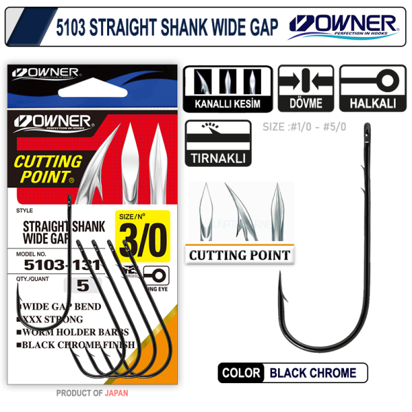 Owner 5103  Straight Shank Wide Gap Uzun Pala Lüfer İğnesi