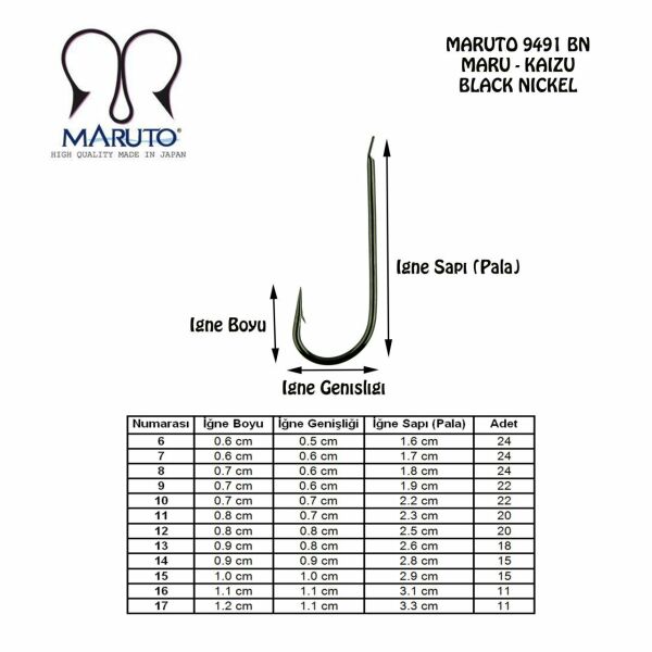 Maruto 9491 No:14 Black Nickel Düz Olta İğnesi 15 Adet