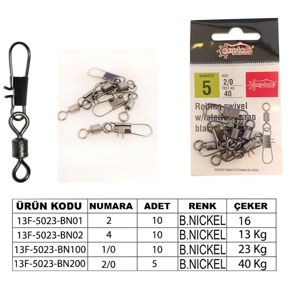 Captain 5023 Kilitli Klips İnox 10'lu Paket Black Nikel 1/0