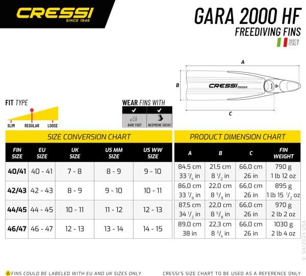 Cressi Gara 2000 Hf Dalış Paleti Standart - NO:42-43