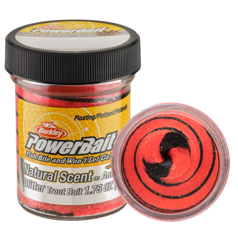 Berkley Powerbait Natural Glitter Trout Bait Aniseed Sahte Yemi BLACK - FLUORESCENT RED - 50GR