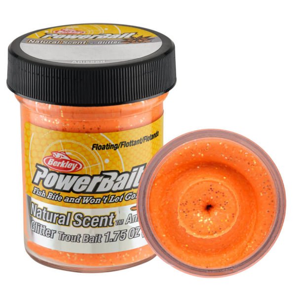 Berkley Powerbait Natural Glitter Trout Bait Aniseed Sahte Yemi FLUORESCENT ORANGE - 50GR