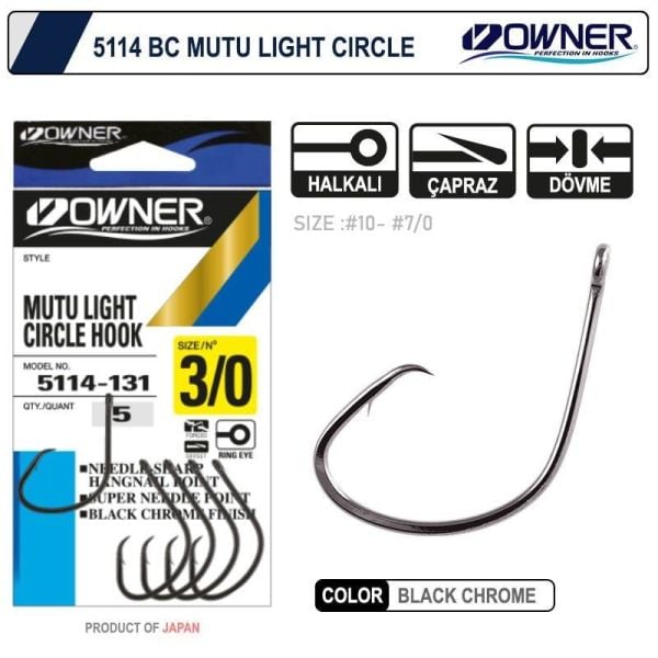 Owner 5114 Mutu Light No:2-0 Black Chrome İğne 6 Adet
