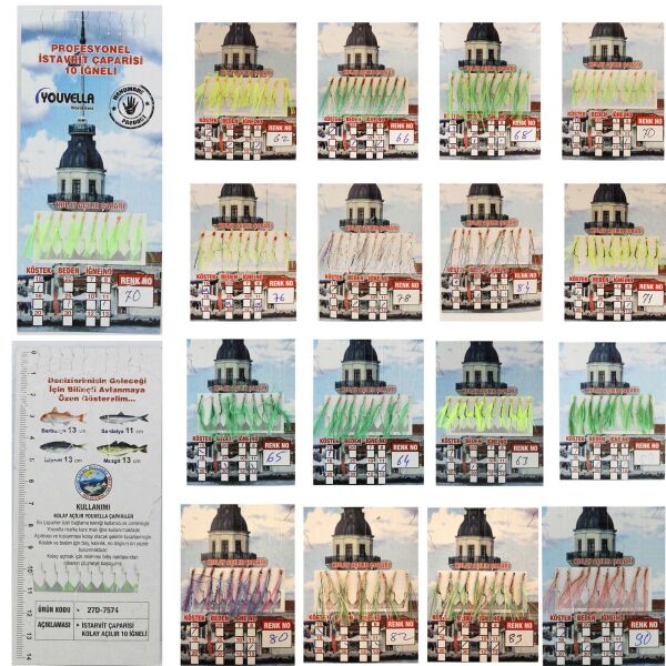 İstavrit Çaparisi UV-GLOW Simli 10 İğneli Kolay Açılan Çapari 025mm Beden x 015mm Köstek