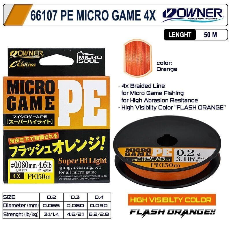 Cultiva 66107 PE Micro Game 4x 0.02mm 150m Flash Orange Aji İpi 1.4kg Çeker